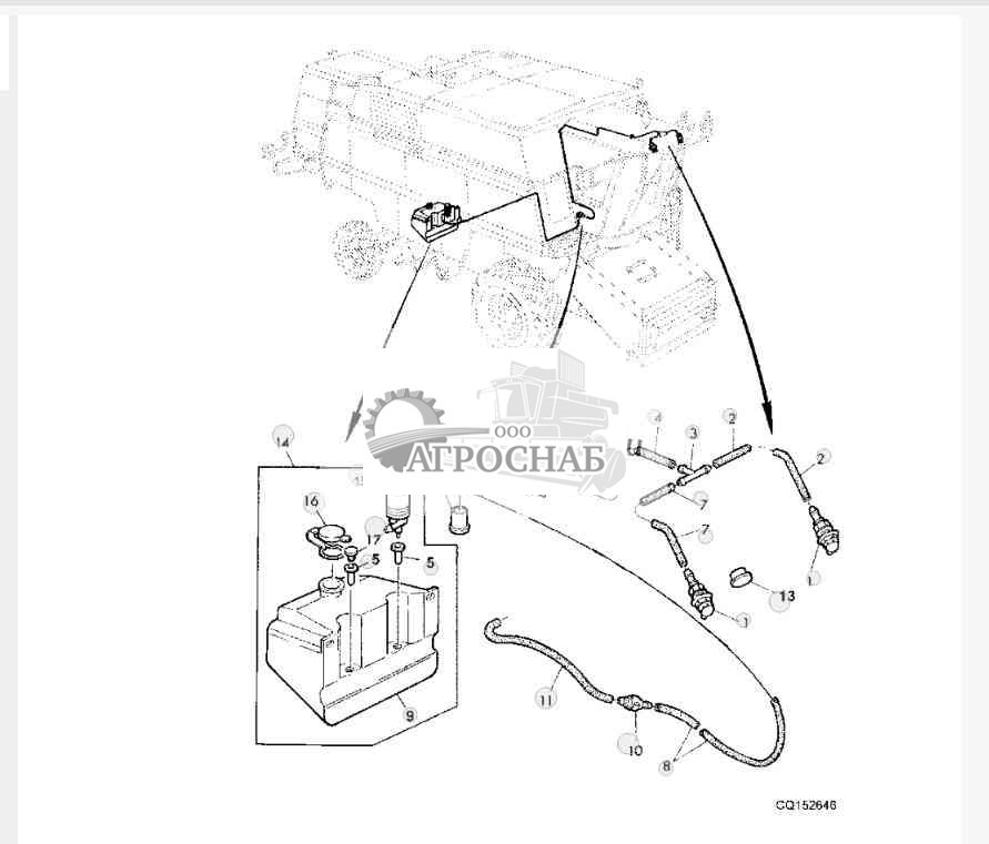 Система омывателя ветрового стекла с резервуаром и насосом 